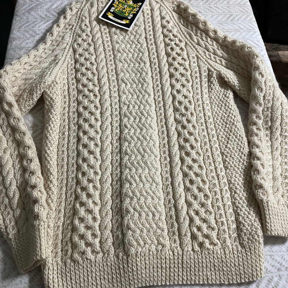Una O'Reilly Aran Sweater Size XL Cream  Wool Ireland Chunky Knit Pullover - Picture 6 of 11